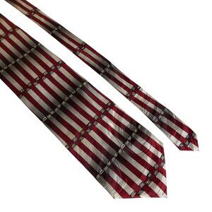 Di Maggio Silk Tie Red Silver Striped Mens Necktie Office Work Formal Dad Gift